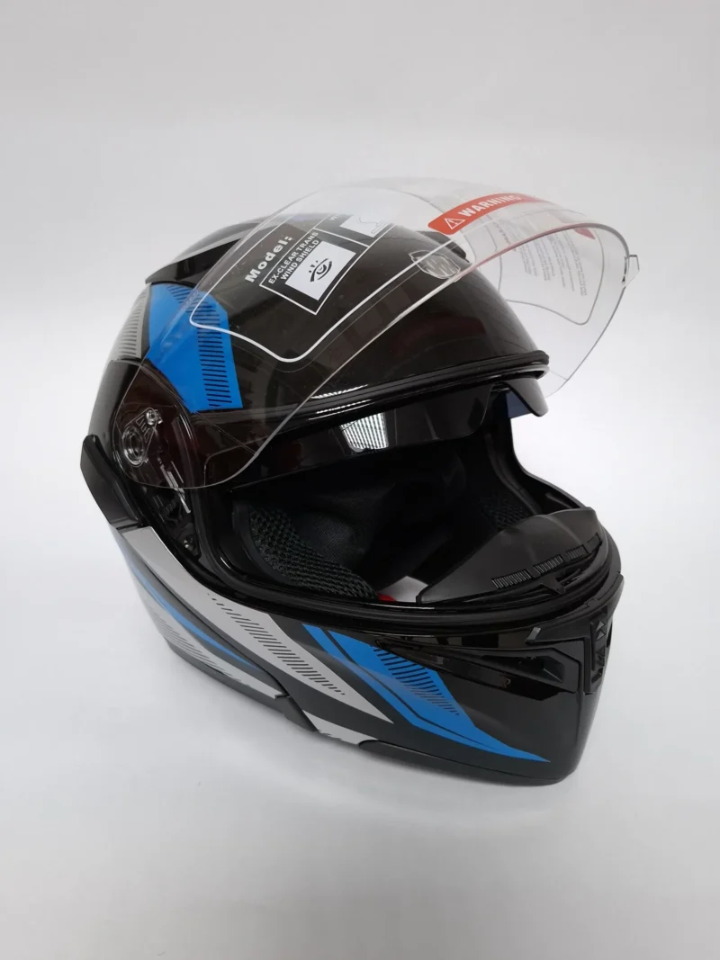 Casco Abatible Kiromotos Negro lineas azules Certificacion Dot